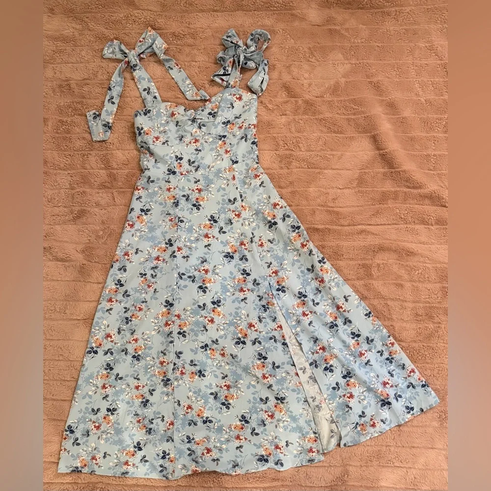 Blue and White Floral Dress - Picture 1 of 5